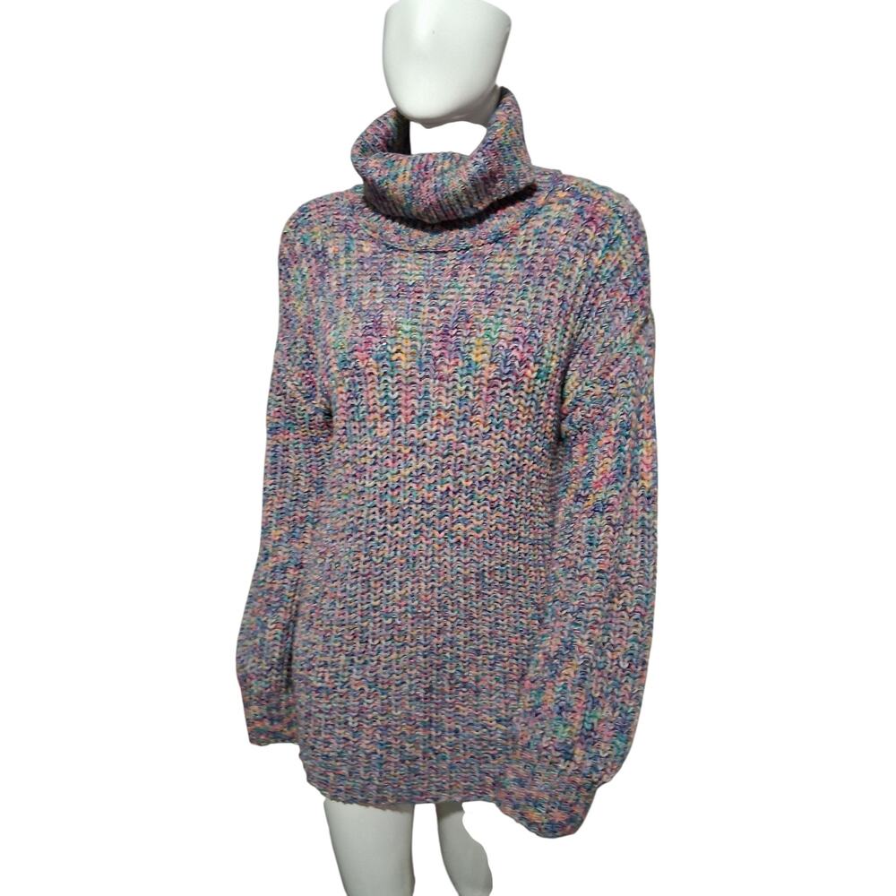 Tribal Multi Color Turtleneck Sweater Women's size Mediumโ Grungecore Confetti